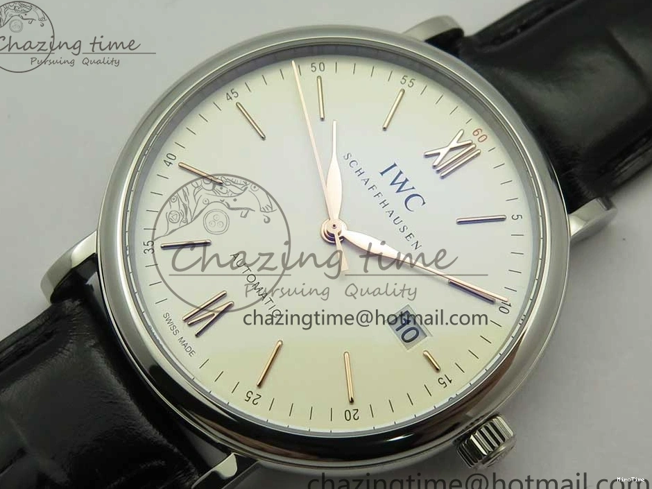 MIROTIME 0309 Portofino Automatic SS FKF 1:1 Best Edition White Dial RG Markers on Black Leather Strap A Stretchable 7141